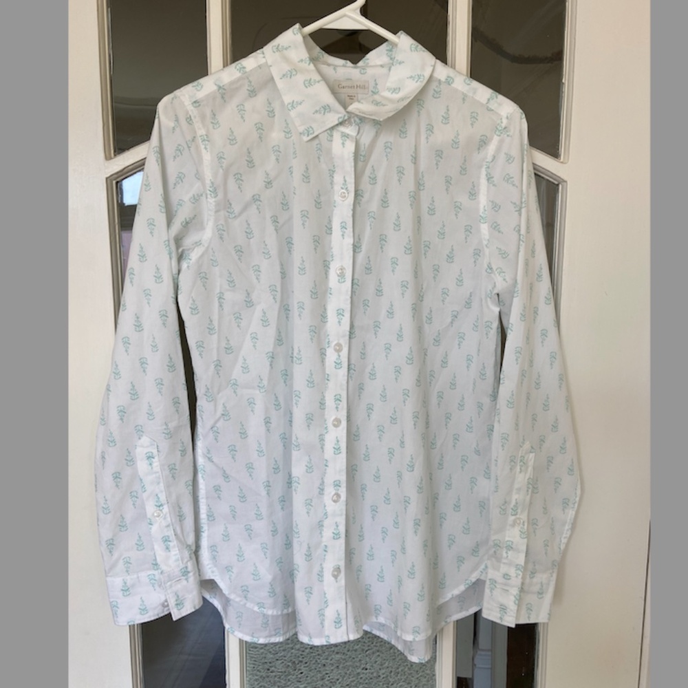 Garnet Hill organic pima cotton button-up printed shirt Size 4 NWOT
